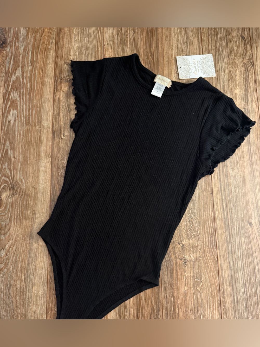 Altar'd State Black Ribbed Short Sleeve Bodysuit